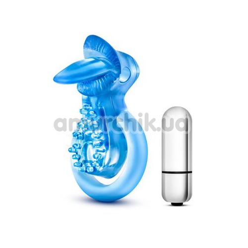 Виброкольцо Stay Hard Tongue Cockring, голубое - Фото №1