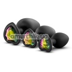 Набор анальных пробок с радужными кристаллами в виде сердечек Luxe Bling Plugs Trainer Kit, черный - Фото №1
