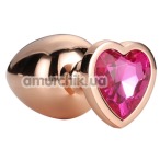 Анальная пробка с розовым кристаллом Gleaming Love Gold Plug Heart L, золотая - Фото №1