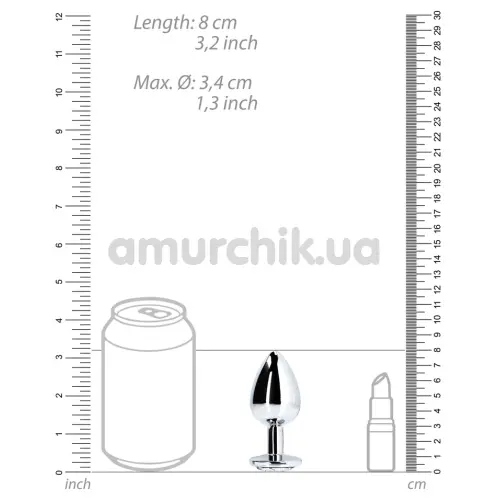 Анальная пробка с прозрачным кристаллом Ouch! Metal Butt Plug Medium, серебряная