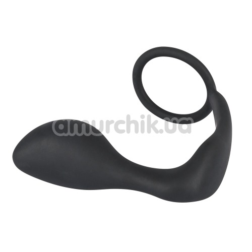 Ерекційне кільце зі стимулятором простати Black Velvets Ring & Plug, чорне