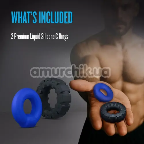 Набор из 2 эрекционных колец Performance Plus Engage 2-Ring Set, черно-синий
