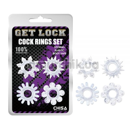 Набор из 4 эрекционных колец Get Lock Cock Rings Set, прозрачный