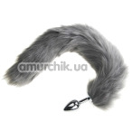 Анальна пробка з довгим сірим хвостом DS Fetish Anal Plug Faux Fur Fox Tail, срібна - Фото №1