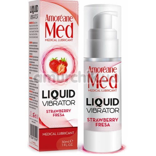 Лубрикант с эффектом вибрации Amoreane Med Liquid Vibrator Strawberry - клубника, 30 мл