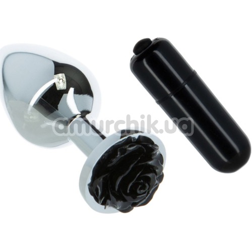 Набор из вибропули и анальной пробки с черной розочкой Power Bullet + Lux Active Rose Anal Plug