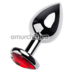 Анальная пробка с красным кристаллом Toyfa Metal Heart 717014-9, серебряная - Фото №1