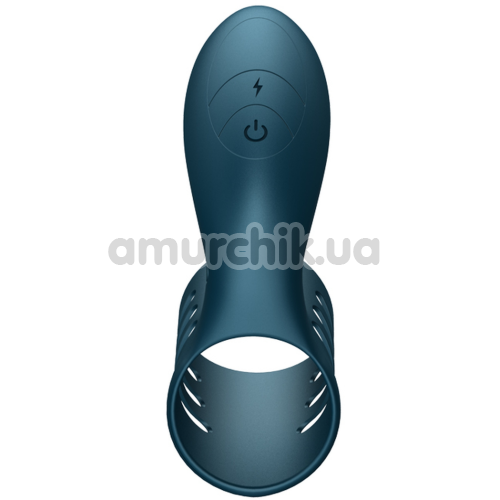 Насадка на пеніс з вібрацією Foxshow Wibrator Silicone Ring USB 7 Function, синя