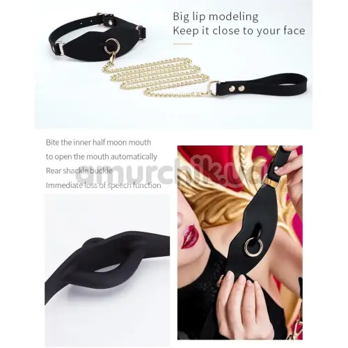 Кляп з повідцем Roomfun Silicone Locking Bit Gag, чорний