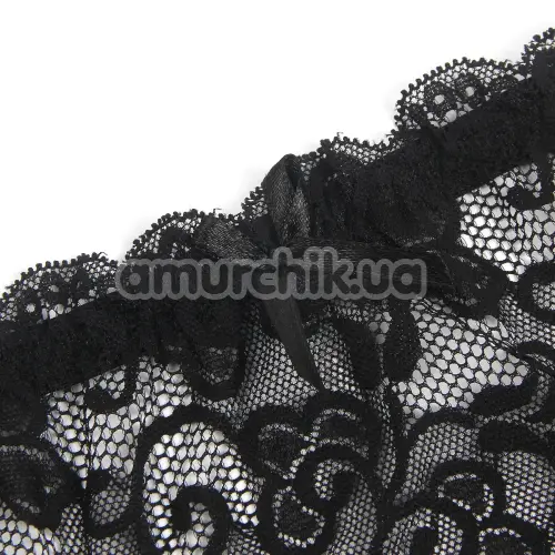 Комплект Star Night Lace Floral Set, чорний: пояс для панчіх + трусики-стрінги