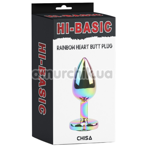 Анальная пробка с радужным кристаллом Rainbow Heart Butt Plug, радужная
