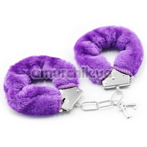 Наручники с фиолетовым мехом DS Fetish Handcuffs, серебряные - Фото №1