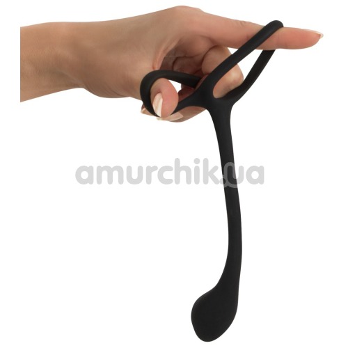 Ерекційне кільце з анальною пробкою Black Velvets Cock & Ball Ring + Plug, чорне