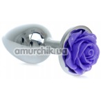 Анальна пробка з фіолетовою трояндою Exclusivity Jewellery Silver Rose Plug, срібна - Фото №1