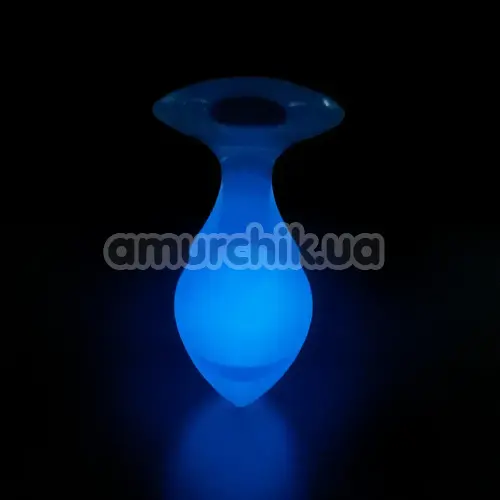 Анальная пробка Univibe Glow-In-Dark Smooth S, голубая