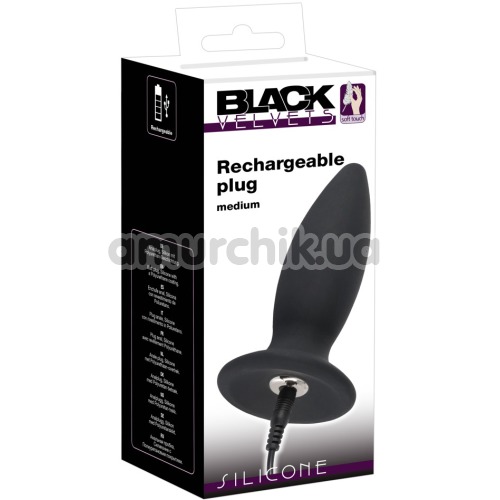 Анальная пробка с вибрацией Black Velvets Rechargeable Plug M, черная