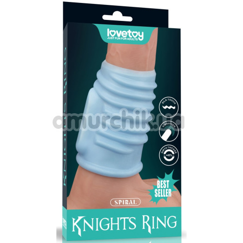 Насадка на пеніс з вібрацією Knights Ring Vibrating Spiral, блакитна