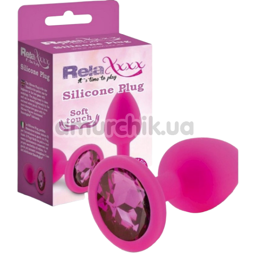 Анальна пробка з рожевим кристалом RelaXxxx Silicone Plug Medium, рожева