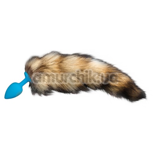 Анальная пробка с полосатым хвостом Пикантные Штучки, 7.5 см голубая
