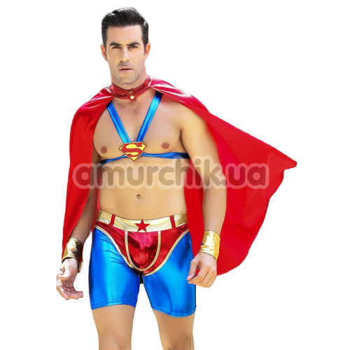 Костюм супермена JSY Superman красно-синий: шорты + топ + плащ + напульсники - Фото №1