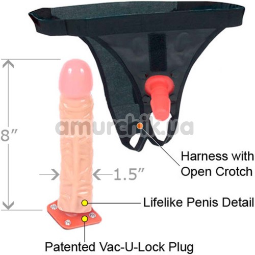 Страпон Vac-U-Lock Ultra Harness 8 Inch Classic Dong, телесный