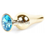 Анальная пробка с голубым кристаллом Boss Series Exclusivity Jewellery Gold Plug, золотая - Фото №1