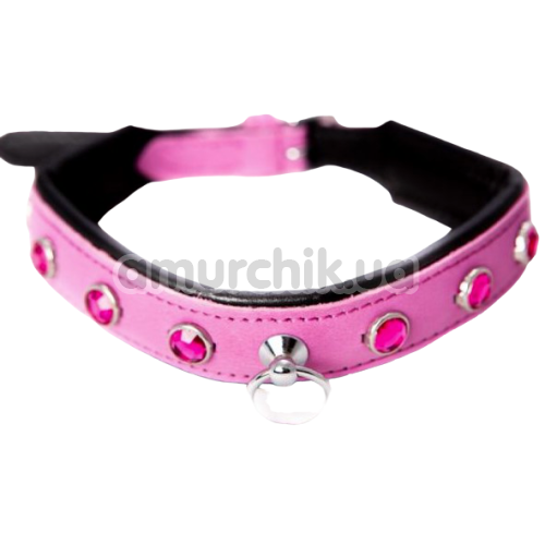 Ошейник DS Fetish Leather Collar Jewel, розовый - Фото №1