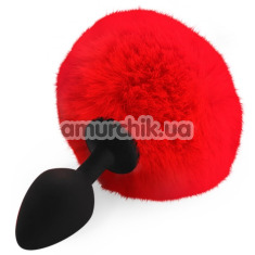 Анальна пробка з червоним хвостиком Art Of Sex Silicone Butt Plug Rabbit Tail M, чорна - Фото №1