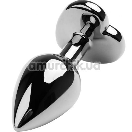 Анальная пробка с черным кристаллом Toyfa Metal Heart 717013-5, серебряная