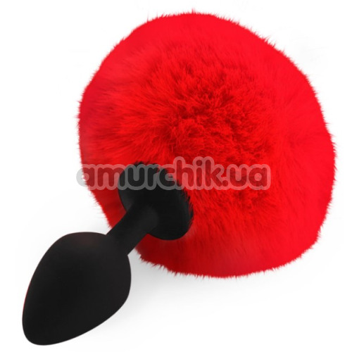 Анальная пробка с красным хвостиком Art Of Sex Silicone Butt Plug Rabbit Tail M, черная - Фото №1