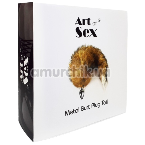Анальна пробка з рудим хвостиком Art Of Sex Metal Butt Plug Foxy Fox M, срібна