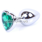 Анальная пробка с зеленым кристаллом Exclusivity Jewellery Silver Heart Plug, серебряная - Фото №1