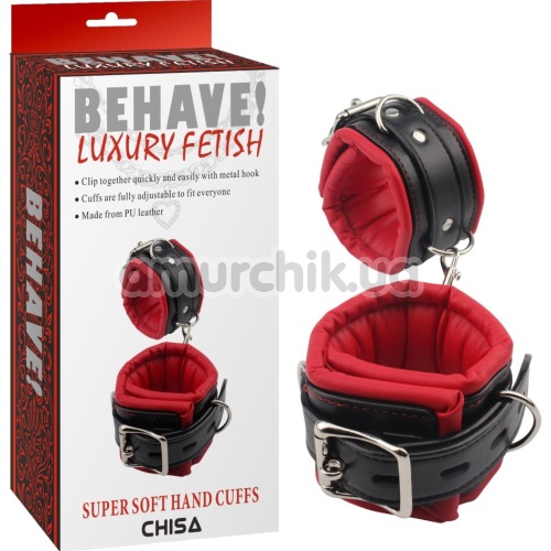 Фиксаторы для рук Behave! Luxury Fetish Super Soft Hand Cuffs, черно-красные