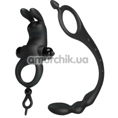 Виброкольцо с анальным стимулятором Pretty Love Vibration Penis Sleeve V, черное - Фото №1