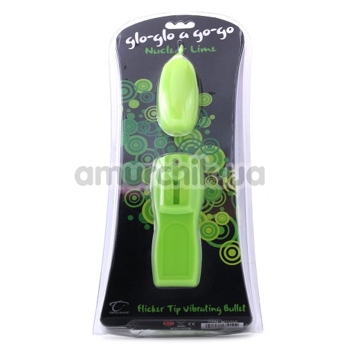 Виброяйцо Glo-Glo a Go-Go Flicker Tip Vibrating Bullet Nuclear Lime, зеленое