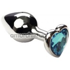 Анальная пробка с голубым кристаллом SWAROVSKI Silver Heart Topaz Small, серебряная - Фото №1