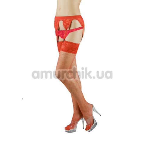 Комплект Stockings красный: чулки + пояс (модель 5522)