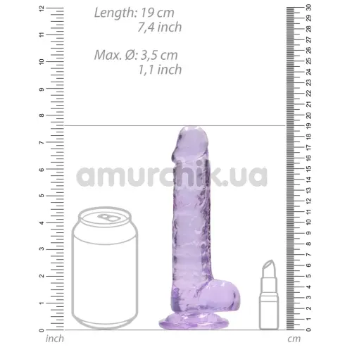 Фаллоимитатор Realrock Crystal Clear Dildo Realistic 7, фиолетовый