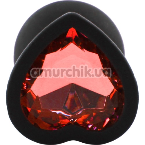 Анальна пробка з червоним кристалом Silicone Jewelled Butt Plug Heart Small, чорна