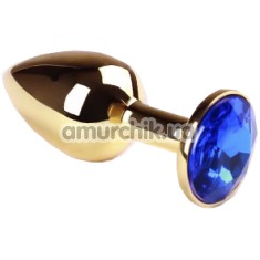 Анальная пробка с синим кристаллом SWAROVSKI Gold Sapphire Small, золотая - Фото №1