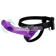 Подвійний страпон з вібрацією Ultra Passion Harness Dual Penis Strap On, фіолетовий - Фото №1