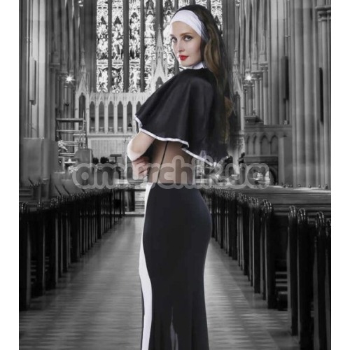 Костюм монашки JSY Nun Costume 6035 черно-белый: платье + головной убор + накидка