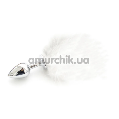 Анальна пробка з білим хвостиком кролика Loveshop S, срібна - Фото №1