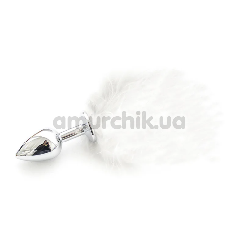 Анальная пробка с белым хвостиком кролика Loveshop S, серебряная - Фото №1