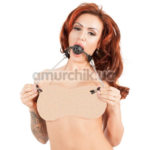 Кляп с зажимами для сосков Bad Kitty Naughty Toys Gag with Nipple Clamps, черный