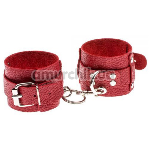 Фіксатори для рук Leather Dominant Hand Cuffs, червоні - Фото №1