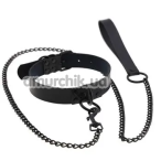 Ошейник с поводком DS Fetish Collar With Black Leash, черный - Фото №1