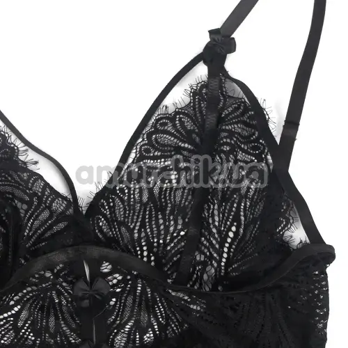 Комплект Star Night Sexy Floral Lace Babydoll, чорний: пеньюар + трусики-стрінги