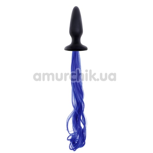 Анальна пробка з синім хвостом Unicorn Tails, чорна - Фото №1
