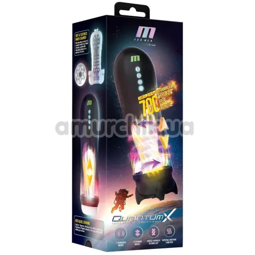Мастурбатор с вибрацией, ротацией, толчками и подогревом M For Men Quantum X, черный
